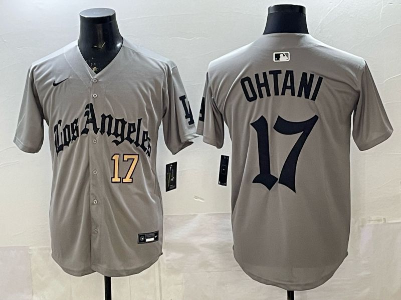Men 2026 Los Angeles Dodgers #17 Ohtani Grey Five generations Nike MLB Jersey style 004->los angeles dodgers->MLB Jersey